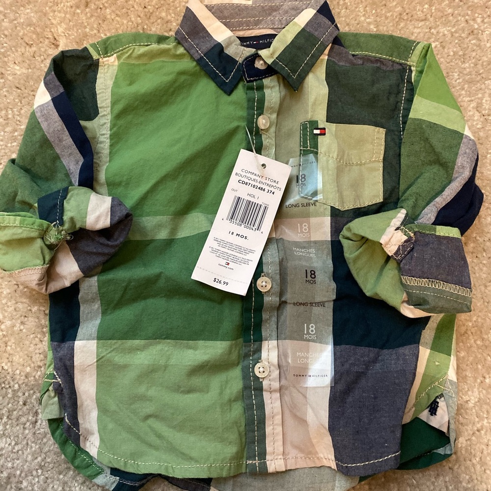 NWT 18mos Tommy Hilfiger Green Plaid Button Down